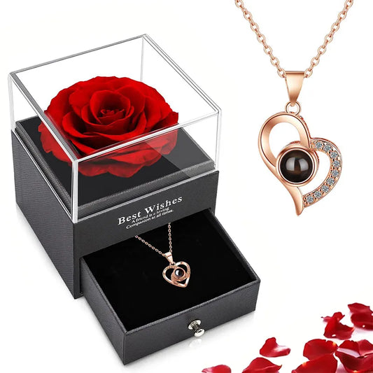 Necklace Set With Rose Gift Box
